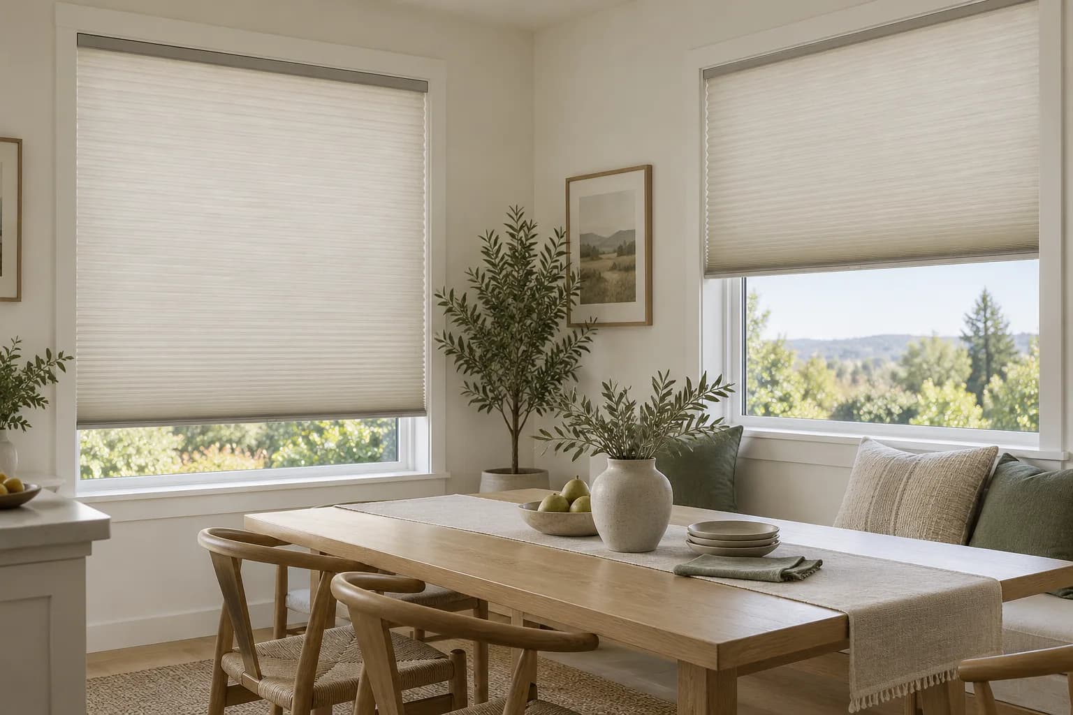 Cellular shades in a finished home interior